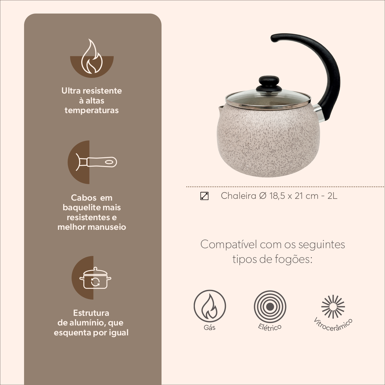 Chaleira Brinox Ceramic Life Suprema 2 Litros Vanilla